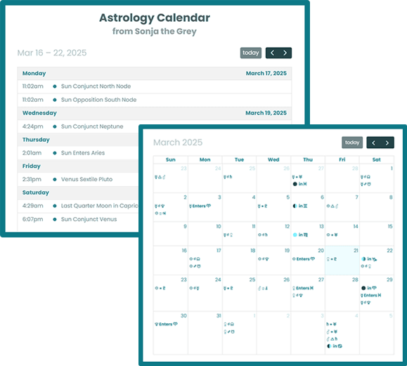 calendar example views: a month grid shown overlayed on top of a list view.